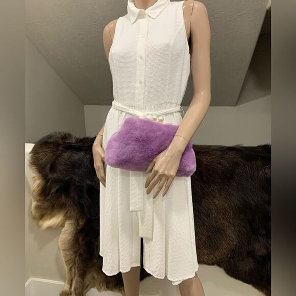 Handmade Real Rex Rabbit Fur Kisslock Wristlet/Crossbody & Mink Fur Bag Charm - Picture 8 of 16